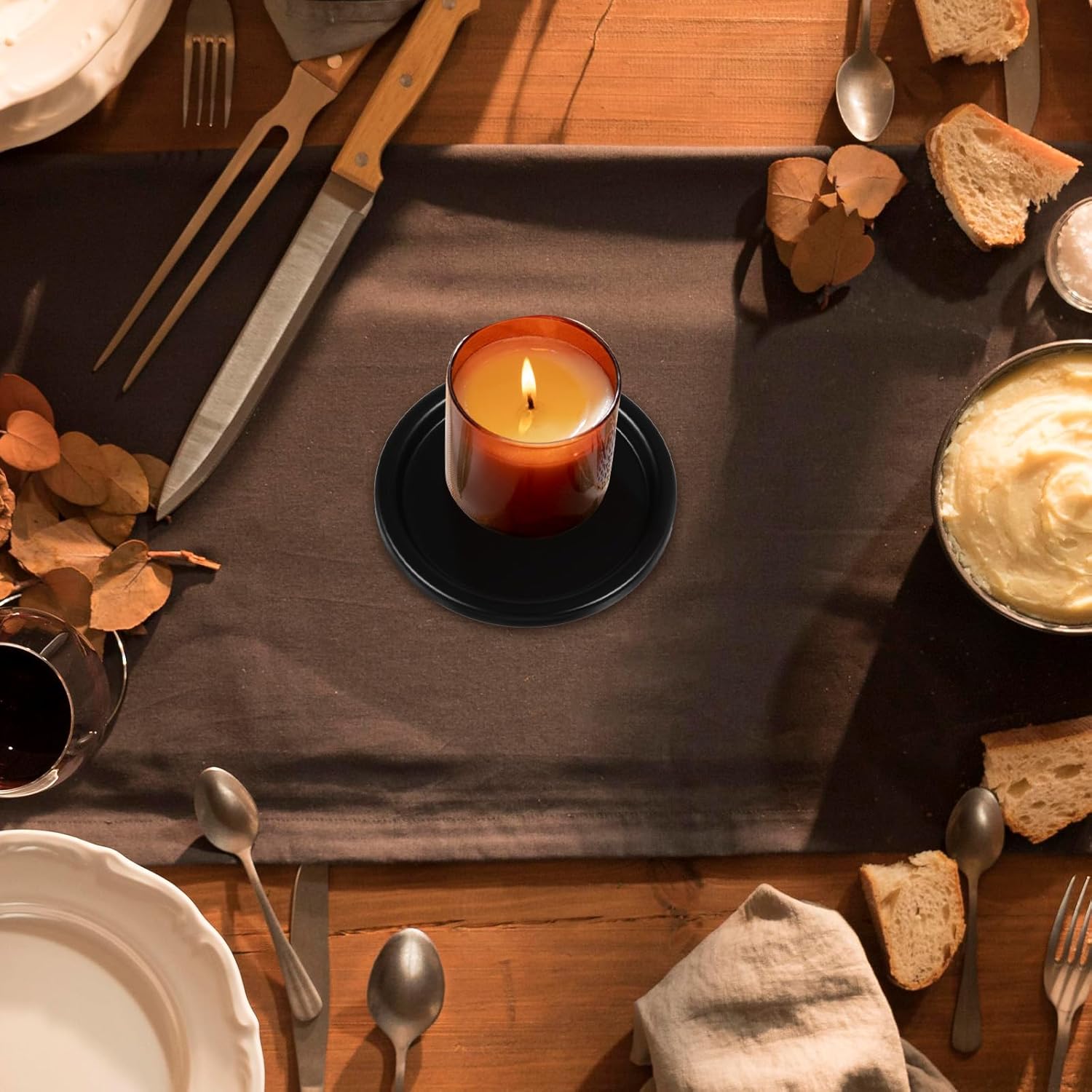 2 Pcs Black Iron Plate Candle Holder, Vintage Round Candle Holder Trays, Decorative Iron Pillar Candles Plate, 3.9 Inch Metal Candles Stand for LED & Wax Elegant Stand, Weddings, Christmas, Outdoor