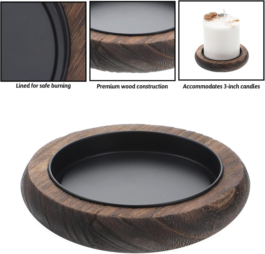 2 Pcs Vintage Wooden Pillar Candles Tray Rustic Wooden Candle Holder Small Decorative Tray for Coffee Table Living Room Farmhouse Decor Christmas Decor (3 Inch)