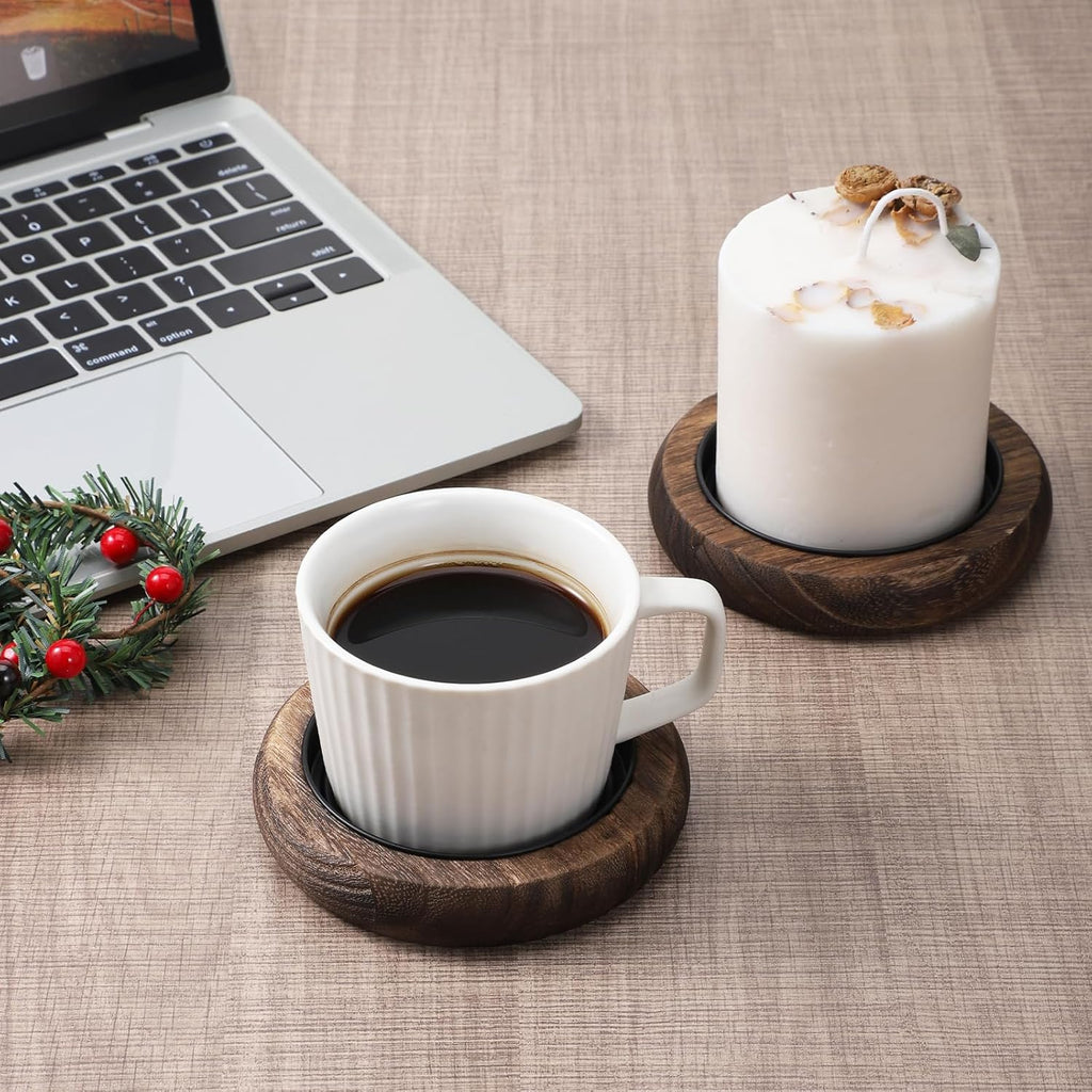 2 Pcs Vintage Wooden Pillar Candles Tray Rustic Wooden Candle Holder Small Decorative Tray for Coffee Table Living Room Farmhouse Decor Christmas Decor (3 Inch)