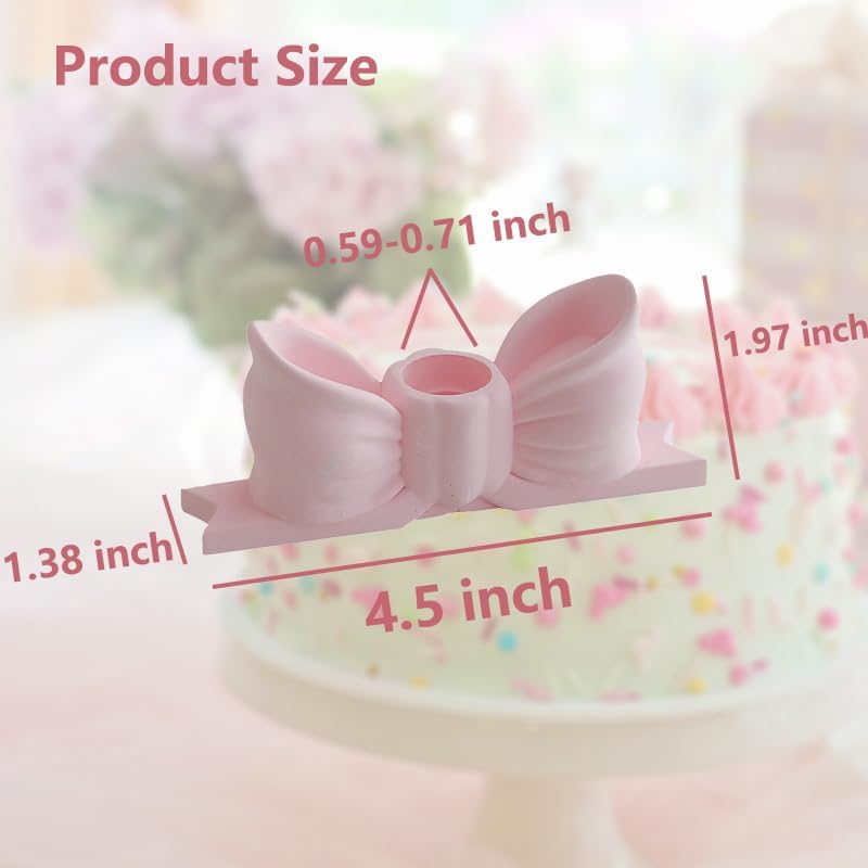 2 Pcs Pink Bow Candle Holder Bow Candlestick Holder Decorative Candle Stand Centerpiece for Table Wedding Dinning Party