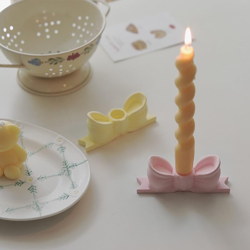 2 Pcs Pink Bow Candle Holder Bow Candlestick Holder Decorative Candle Stand Centerpiece for Table Wedding Dinning Party