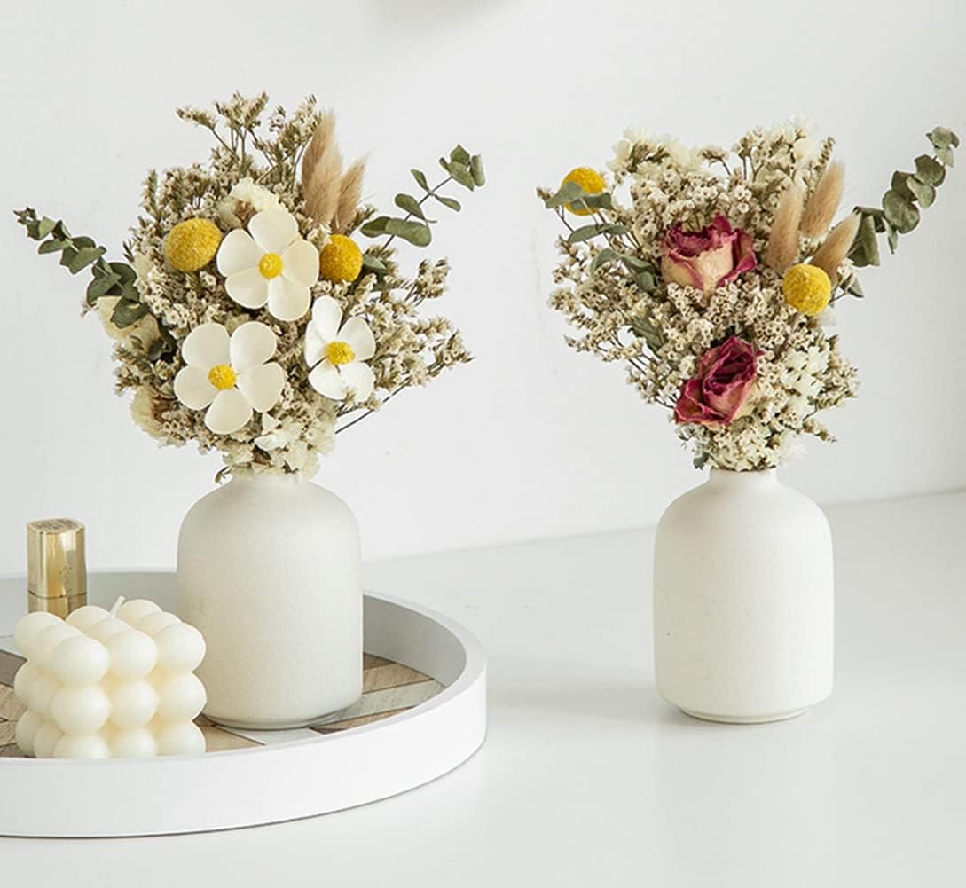 10CM Small Ceramic Bud Vase Mini Decorative Flower Vase Flower Arrangement Containers for Shelf Decor Wedding Dinner Table Party Living Room Office(White)