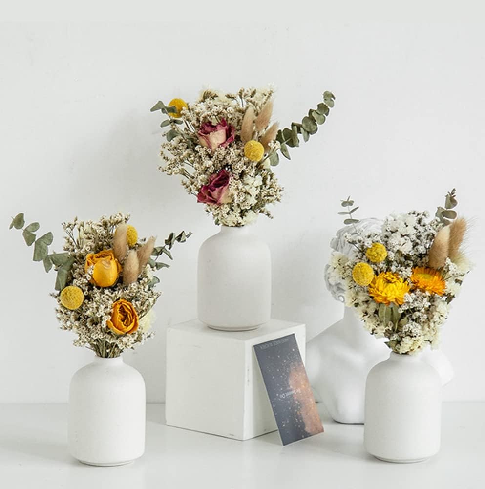 10CM Small Ceramic Bud Vase Mini Decorative Flower Vase Flower Arrangement Containers for Shelf Decor Wedding Dinner Table Party Living Room Office(White)