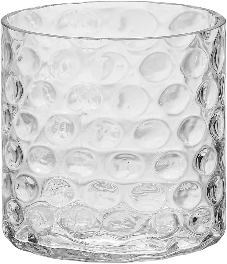 10" Wide 10" High Decorative Glass Cylinder Vase with Dimpled Circle Pattern, 8 Inch Tall, Clear (1, 10"x10")