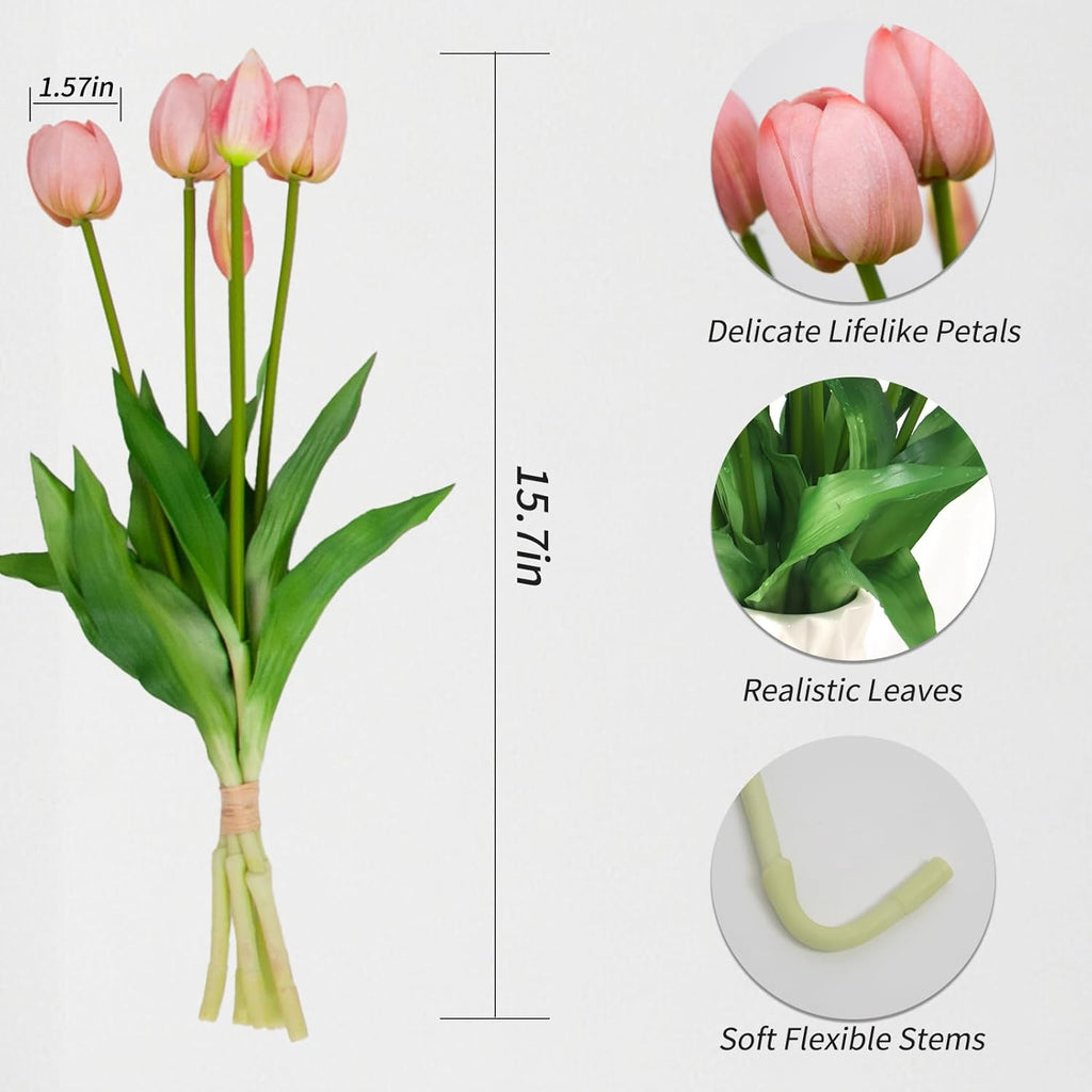 10 Pack Real Touch Tulips Artificial Flowers, 15.7 Inch Bendable Latex Tulips - No Maintenance Faux Flowers for Vase, Home Decor, Wedding Centerpiece (Purple)